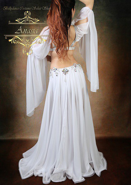 ベリーダンス衣装 オリエンタル衣装 ホワイト ロングスリーブ - ベリー 