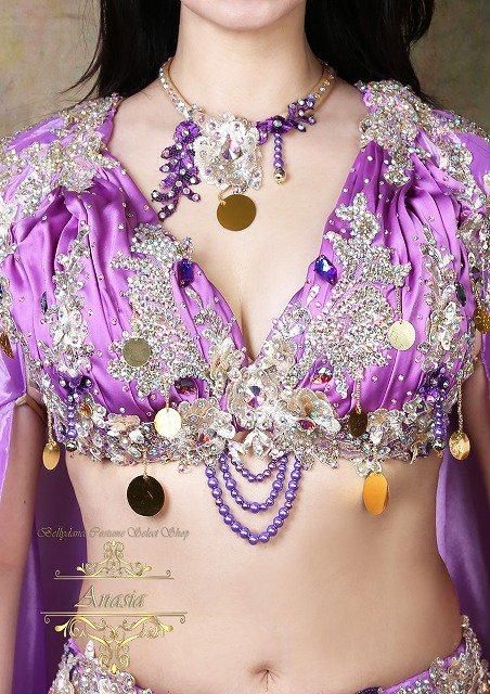 Sim Moda】 ベリーダンス 衣装 コスチューム 紫 建つ パープル