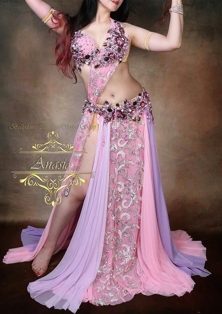 ベリーダンス衣装 Hanan ピンク×ラベンダー オリエンタル衣装 Designed