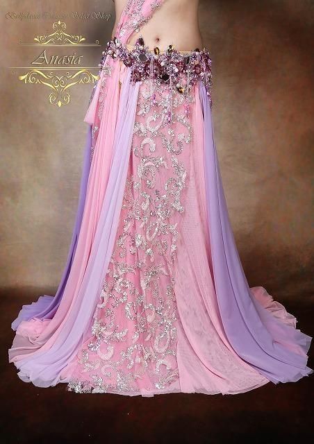 ベリーダンス衣装 Hanan ピンク×ラベンダー オリエンタル衣装 Designed