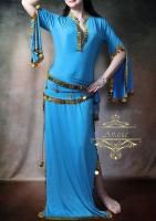 ベリーダンス衣装　サイーディドレス　バラディドレス　ターコイズブルー×ゴールド　Made In Egypt<img class='new_mark_img2' src='https://img.shop-pro.jp/img/new/icons14.gif' style='border:none;display:inline;margin:0px;padding:0px;width:auto;' />