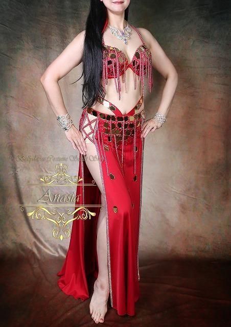 ベリーダンス衣装 バラディドレス レッド オリエンタル衣装 - ベリー