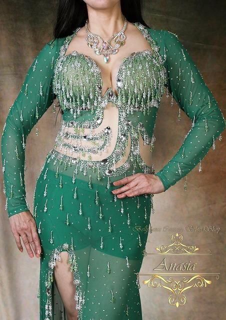 ベリーダンス衣装 Yasser グリーン オリエンタル衣装 Designed