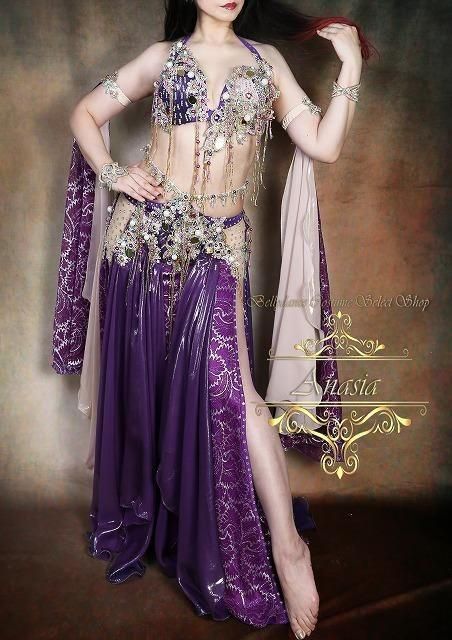 ベリーダンス衣装 Amr アムル オリエンタル ピンクベース&amp;ブルー ベリーダンス衣装 Amr グレープ×ピンクベージュ オリエンタル