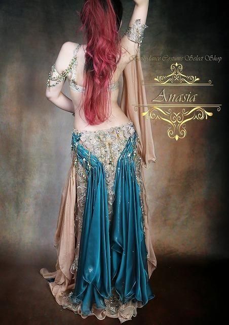 ベリーダンス衣装【Hoydaオリエンタル】 ベリーダンス衣装 HOYDA テールグリーン×ヴァニラベージュ