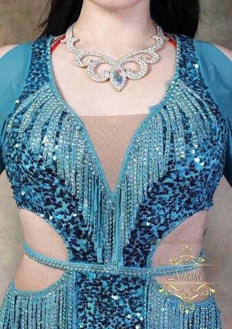 ベリーダンス衣装 オリエンタル衣装 ターコイズブルー ドレス