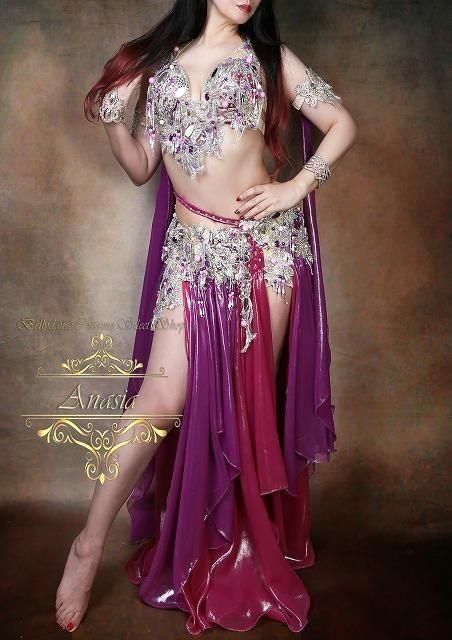 ベリーダンス衣装 Amr パープル×クラレット オリエンタル衣装 Designed