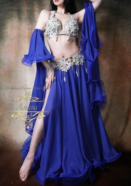 Bella 最高級ベリーダンス衣装 セットアップ ロイヤルブルー　フレアアーム付 Bella 最高級ベリーダンス衣装 セットアップ ロイヤルブルー