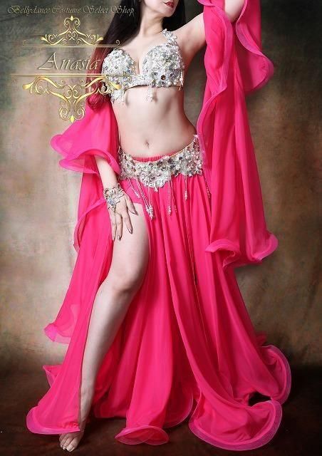 ベリーダンス スカート＆アームスリーブ ピンク シフォン