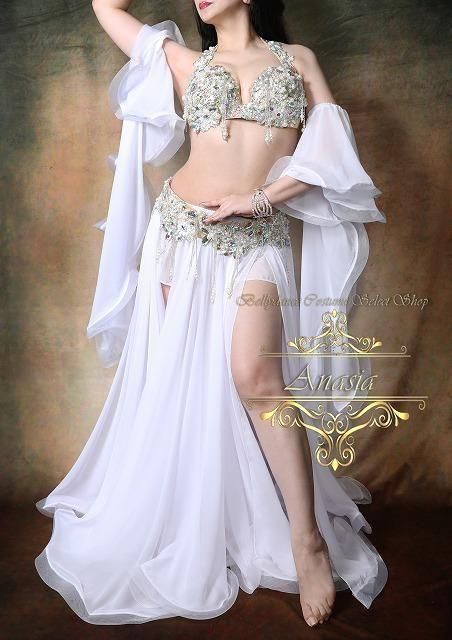 ベリーダンス スカート＆アームスリーブ ホワイト シフォン