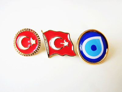 トルコ国旗 ナザールのピンバッチ3点セット トルコ雑貨 トルコ土産専門店 Novaroma