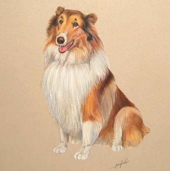 【着後レビューで 送料無料】 ペット似顔絵 水彩画【原画】小サイズ/サンドカラー - PARFIDA 絵画