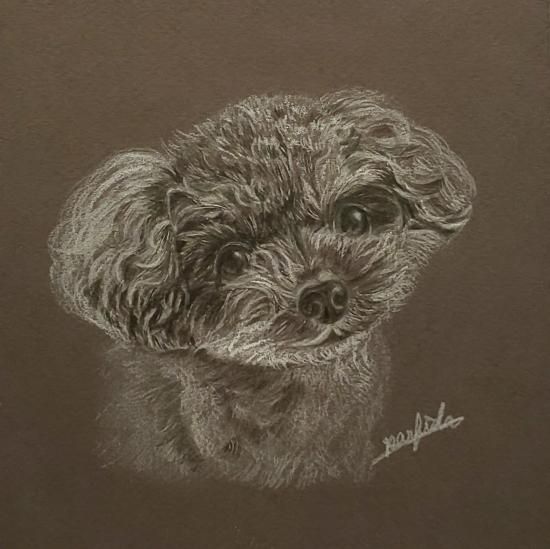 ペット似顔絵 モノクロパステルアート【原画】正方形/チャコール
