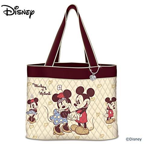 ディズニー ミッキー＆ミニーチャーム付きトートバッグ Disney Vintage Art Tote Bag With Mickey Mouse  Heart Charm - ディズニーフィギュア専門店　マジックキャッスル