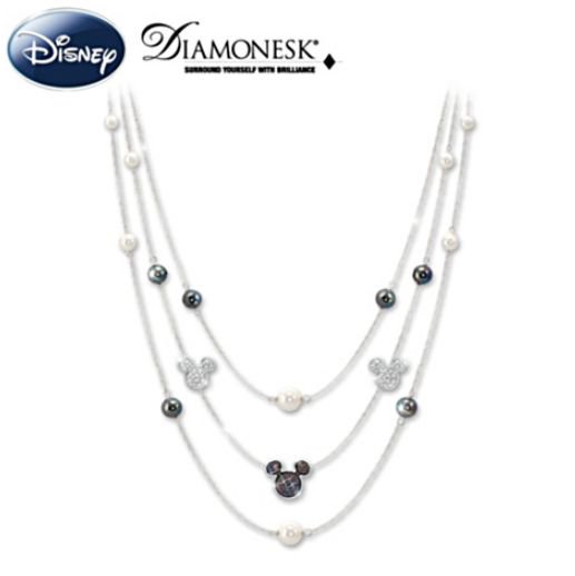 ミッキー3連パールネックレス 3-Tier Diamonesk Mickey Necklace With Mother Of Pearl