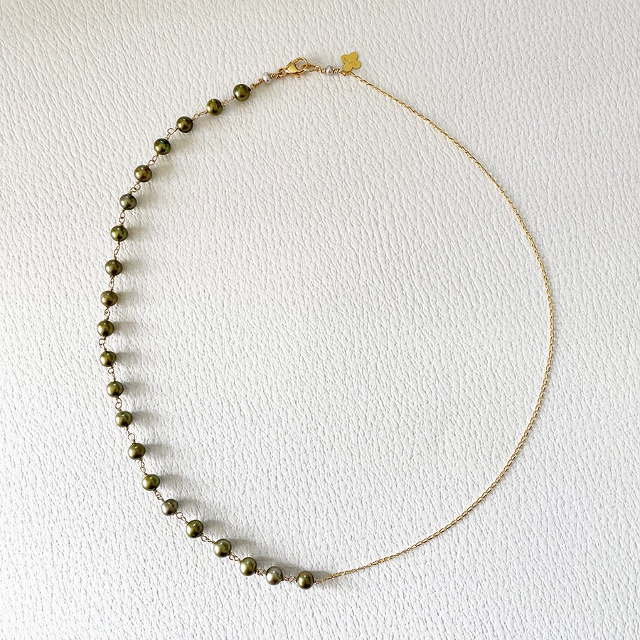 Half Pearl Necklace Green pearl - ecoRAL