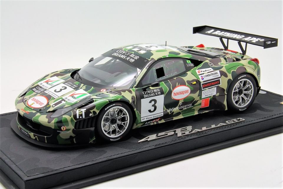 1/18 BBR Ferrari 458 GT3 Bathing Ape Macau 2012 (Camo Base) - 【MR BBR  MakeUp LOOKSMART D&Gなどのミニカー専門店】 ヴェルデ