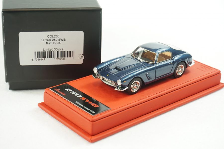 1/43 BBR Ferrari 250 SWB metallic blue set on red deluxe leather