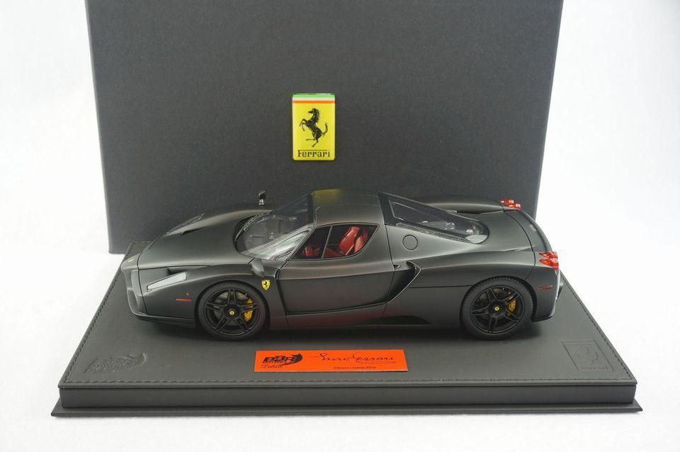 1/18 BBR Ferrari Enzo Matt black set on black deluxe leather base