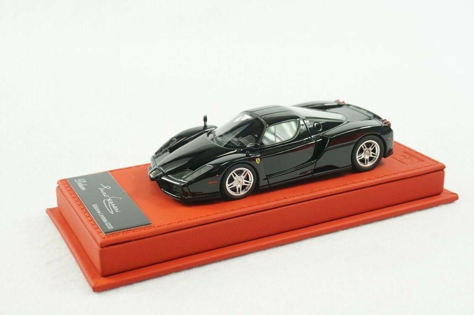 1/43 BBR Ferrari Enzo gloss black set on red deluxe leather base 