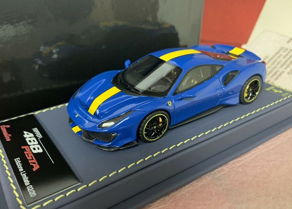 1/43 BBR Ferrari 488 Pista / Azzurro Dino w/Deluxe Blue Leather base with  Yellow Stitching - 【MR BBR MakeUp LOOKSMART D&Gなどのミニカー専門店】 ヴェルデ