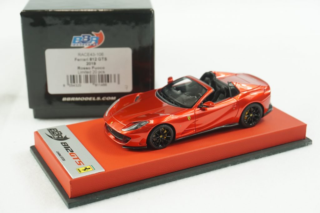 1/43 BBR Ferrari 812 GTS Rosso Fuoco set on red leather base