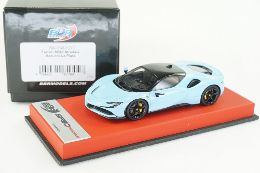 1/43 BBR Ferrari SF90 Stradale Azzurro La Plata blue set on red