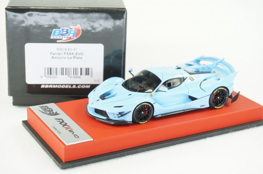 1/43 BBR Ferrari Fxxk Evo Azzurro La Plata blue set on red leather base -  【MR BBR MakeUp LOOKSMART D&Gなどのミニカー専門店】 ヴェルデ