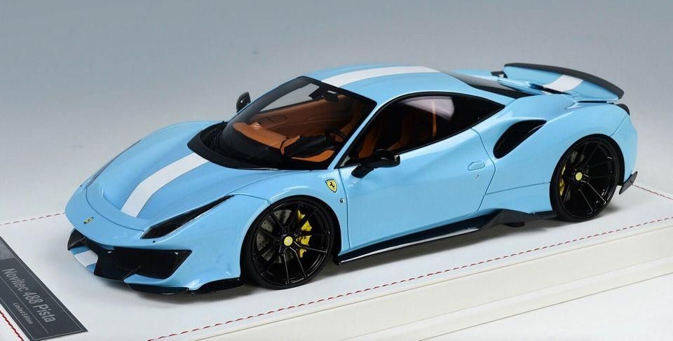 1/18 Ivy Models Ferrari 488 Pista Novitec in Baby Blue white Stripe - 【MR  BBR MakeUp LOOKSMART D&Gなどのミニカー専門店】 ヴェルデ