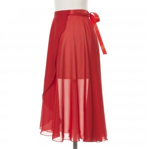 バレエ巻きスカート│赤の鮮やかなロング丈大人用バレエスカート(L)の