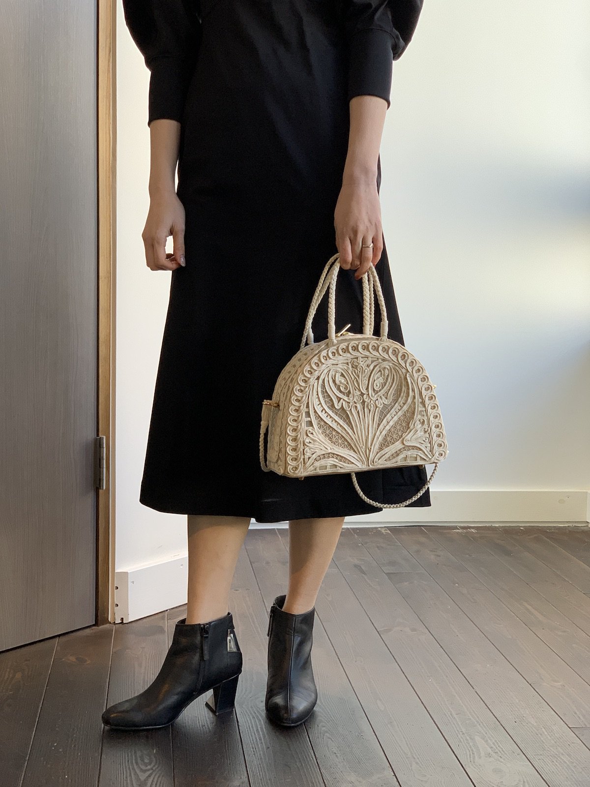 Cording Embroidery Demi Lune Handbag
