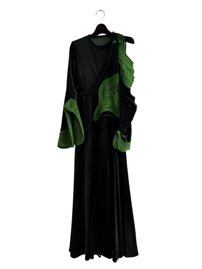 『Mame Kurogouchi』コード刺繍ベルベットジャージーロングドレス／Cord Embroidery Velvet Jersey Long Dress