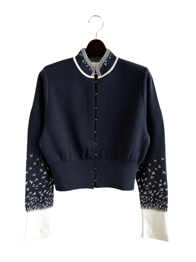 Mame Kurogouchi٥ĥ른㥬ɥ˥åȥǥCrane Pattern Jacquard Knitted Cardigan (ͥӡ)