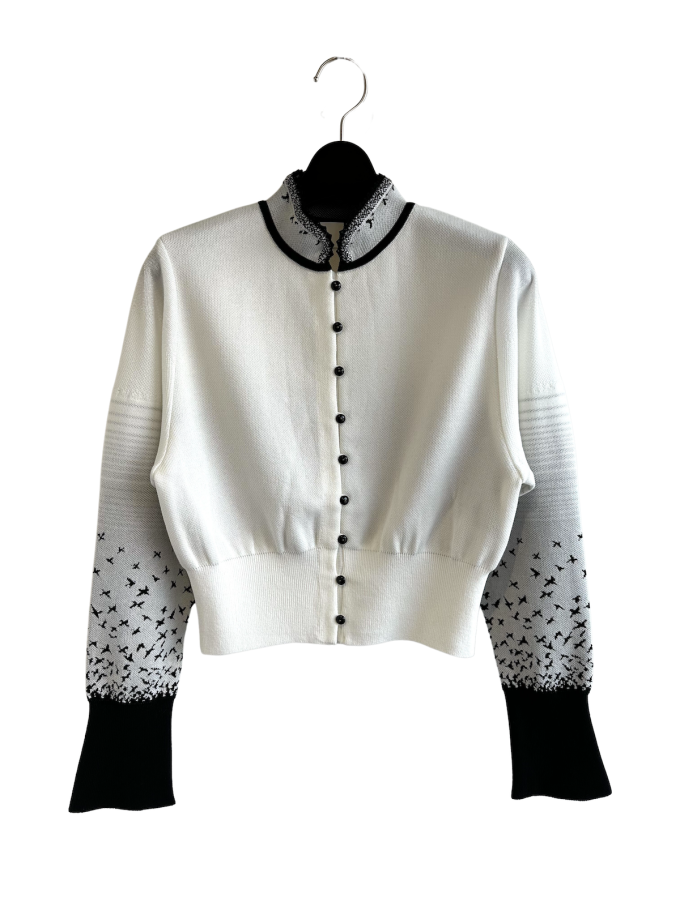 Mame Kurogouchi٥ĥ른㥬ɥ˥åȥǥCrane Pattern Jacquard Knitted Cardigan (ۥ磻)