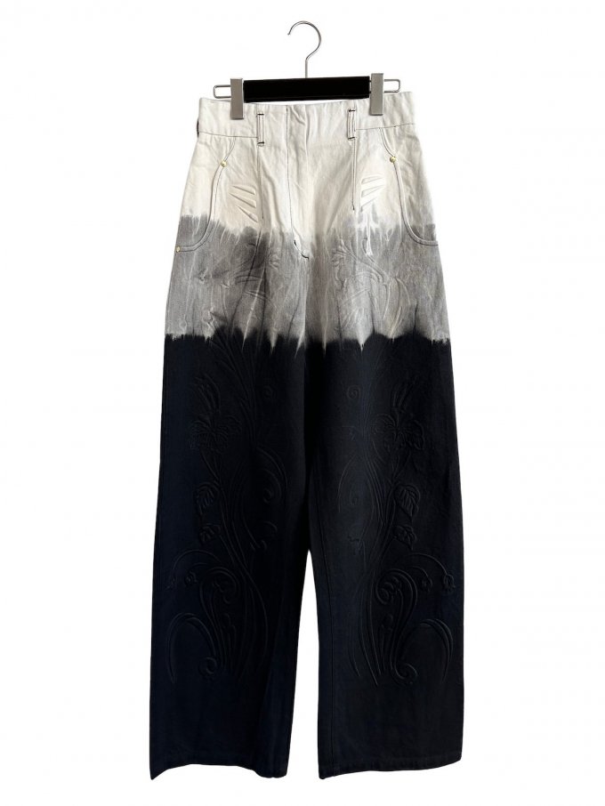 Mame KurogouchiGradient Dye Floral Embossed Wide Leg Jeans