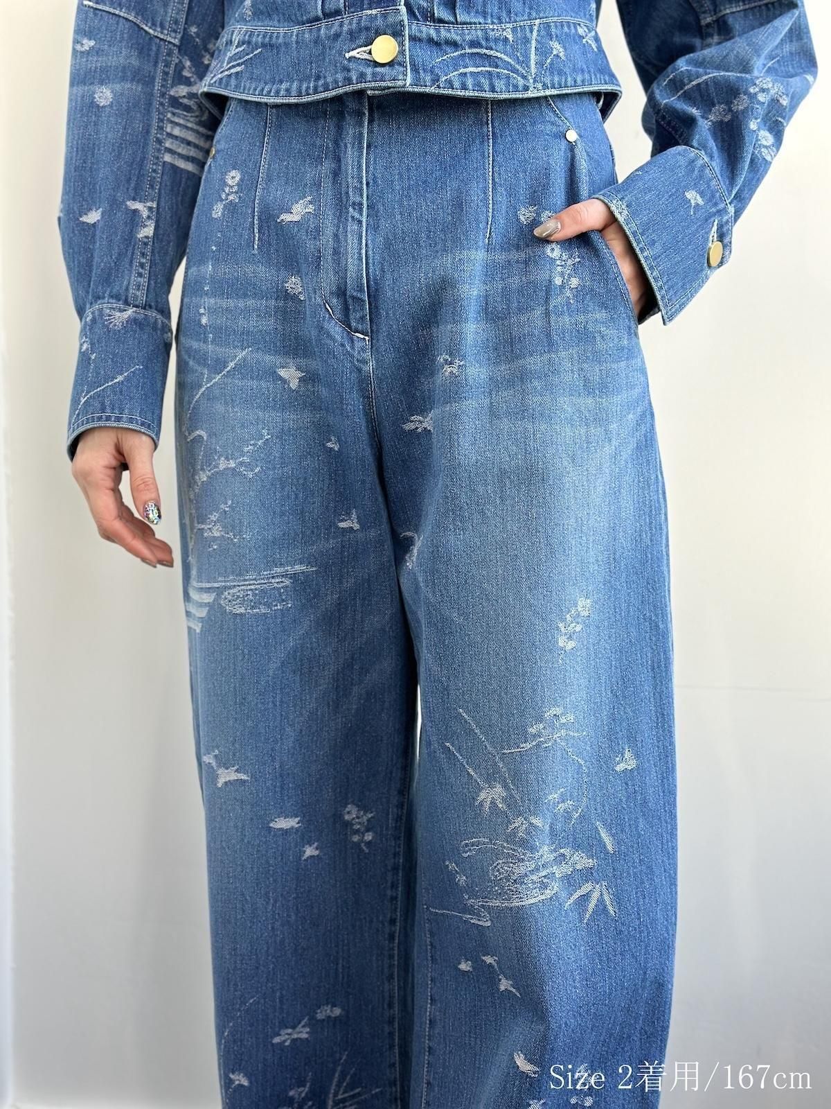 マメ クロゴウチ ラグジュアリー ワイドレッグ ジーンズ Mame Kurogouchi（マメ クロゴウチ）Nature Pattern Jacquard