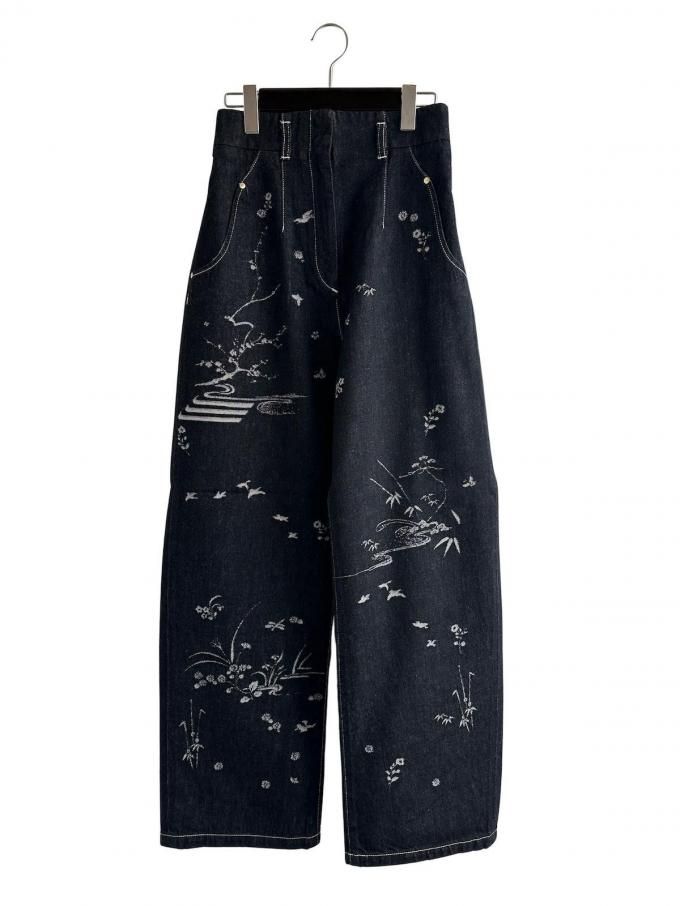 Mame KurogouchiNature Pattern Jacquard Wide Leg Jeans