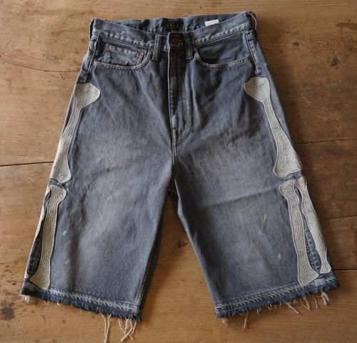 kapital 14ozブラックデニム 5PショートパンツBONE刺繍サイズ36 KAPITAL【キャピタル】14ozブラックデニム 5Pショートパンツ