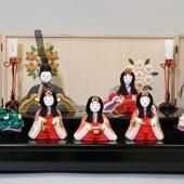 古ちりめん木目込雛人形 「東宮 五人飾り 屏風付」