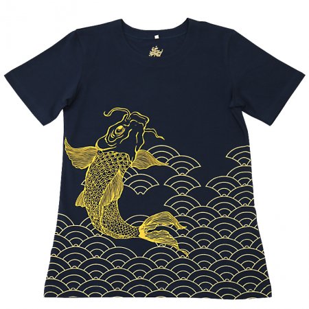 和柄Ｔシャツ　鯉の滝登り（Navy blue） - 着物・和雑貨の通販なら　　　　　「きものふくしま」へ