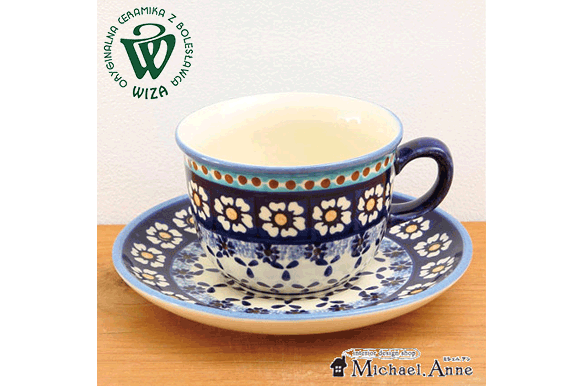 Polish Pottery<br>カップ＆ソーサー（WizaBlue）<br> 【P-CUP144-46d】 