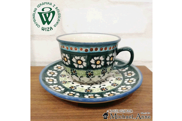 Polish Pottery<br>カップ＆ソーサー（WizaGreen）<br> 【P-CS144-46a】 