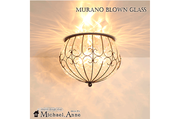 Murano Blown Glass<br>1灯シーリングランプ<br>（クリア）<br>【MC413-025C】
