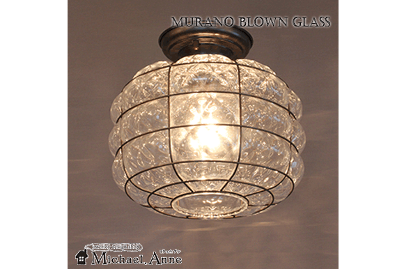 Murano Blown Glass<br>1灯シーリングランプ<br>（クリア）<br>【MC420-025C】