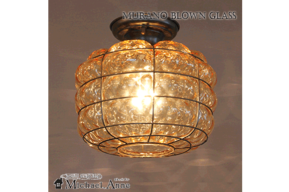 Murano Blown Glass<br>1灯シーリングランプ<br>（アンバー）<br>【MC420-025A】