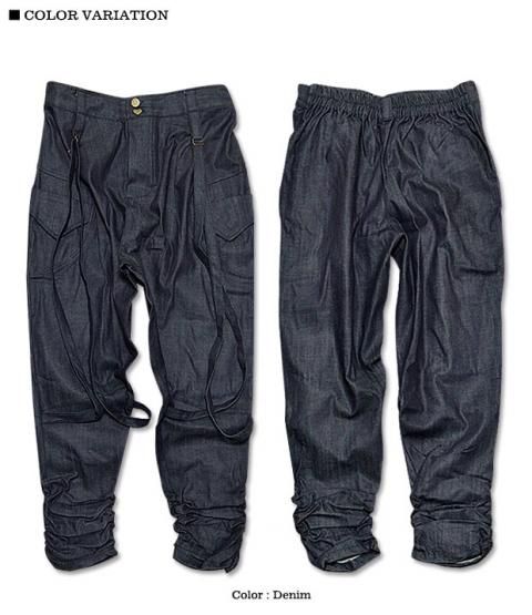 100 ％品質保証 変形シルエットに飾りサスペンダー付きの裾プリーツカーゴ パンツ