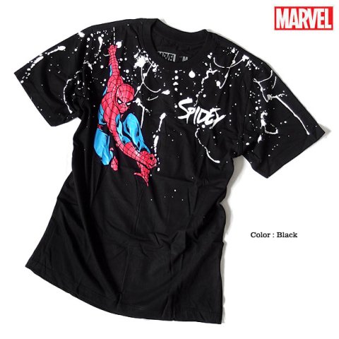 大人気アメコミMARVEL（マーベル）のスパイダーマンのドリッピングプリントTシャツ