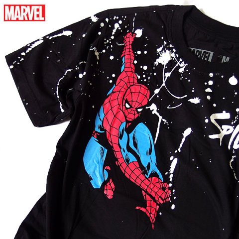 大人気アメコミMARVEL（マーベル）のスパイダーマンのドリッピングプリントTシャツ