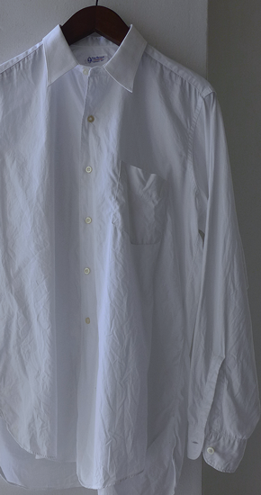 vintage 50s マチ付き ステンシル入り 白 スタンドカラー 開襟シャツ-