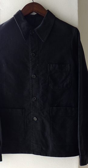 1940s Vintage French Work Moleskin Jacket Dead Black Stock